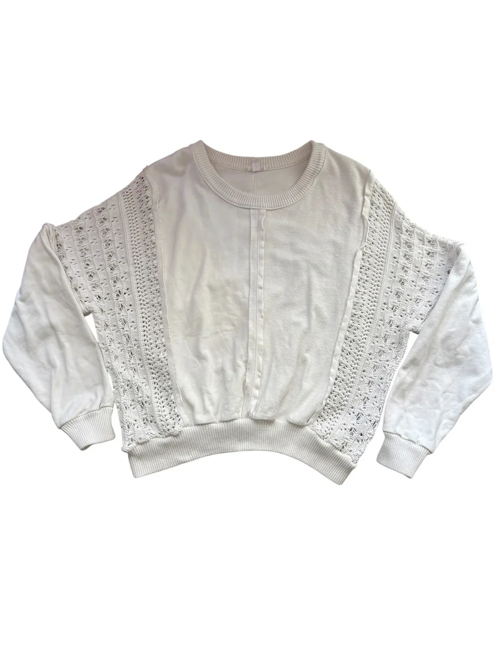 Tribal Jeans Cream Mixed Media Crochet Knit Detail Pullover Sweater Size XL - Picture 5 of 13